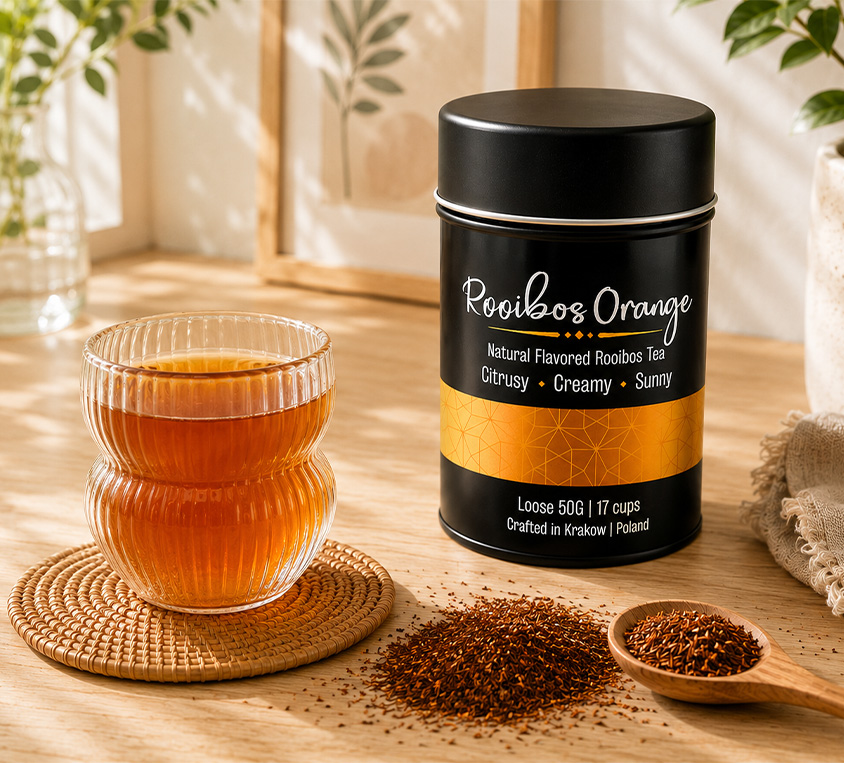 Rooibos Orange Leo Tea w puszce prezentowej o wadze 50 gram